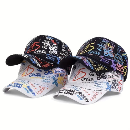 Baseballkasket med modegraffiti-print, udendørs bomuldskasket, hat til mænd og kvinder, sommer-solhatte, justerbare hiphop-kasketter