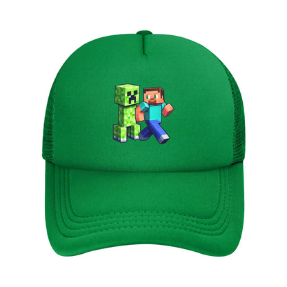 Hoekige avonturier ontdekt een Creepers-monster achter zich Truckerpet Zonnehoeden Verstelbare snapback-petten Mesh-baseballpet