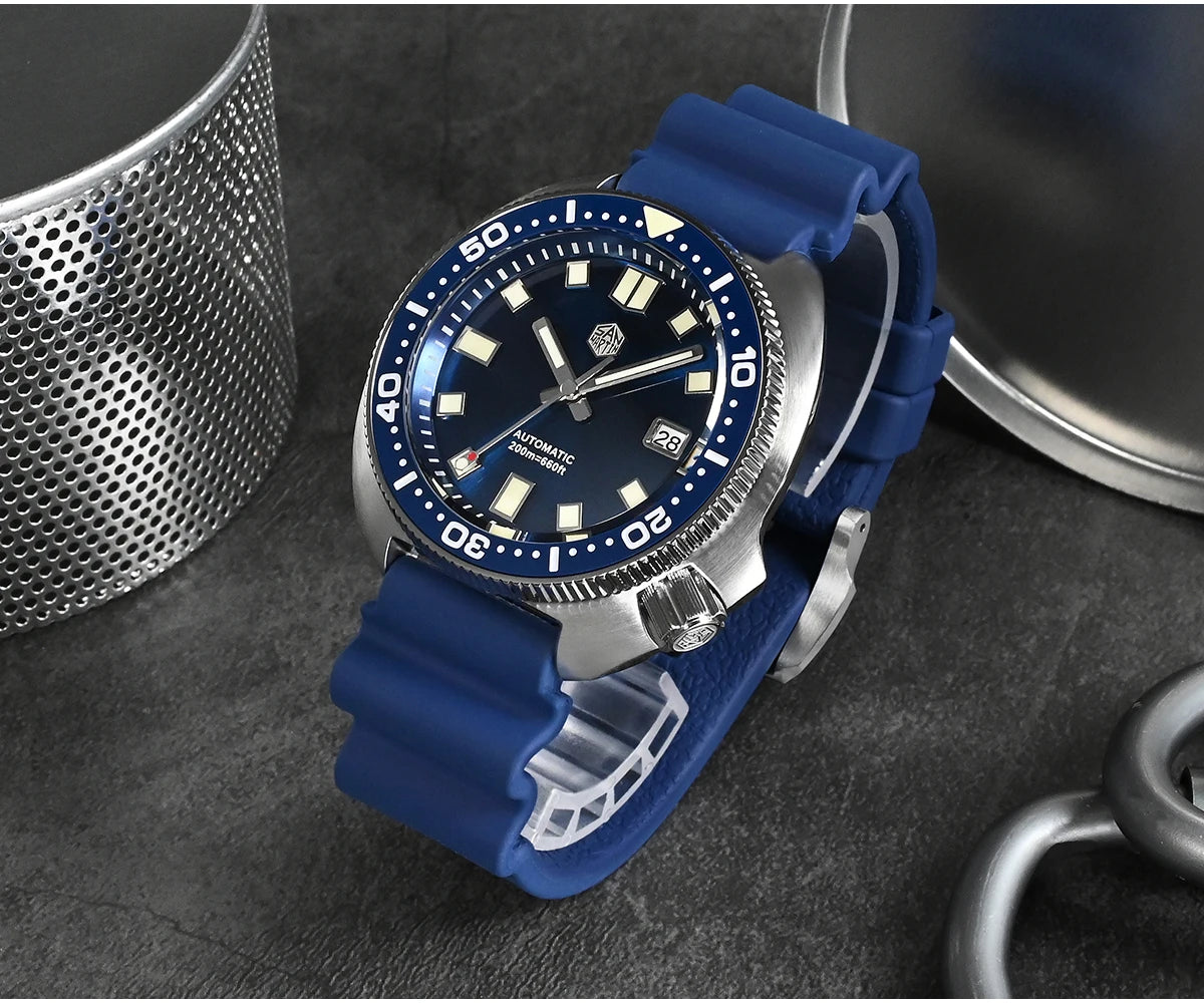 San Martin Turtle Men's Diver Watch 44mm NH35 Automatic Mechanical Wristwatch Sapphire Waterproof 200m Luminous Watches SN0047