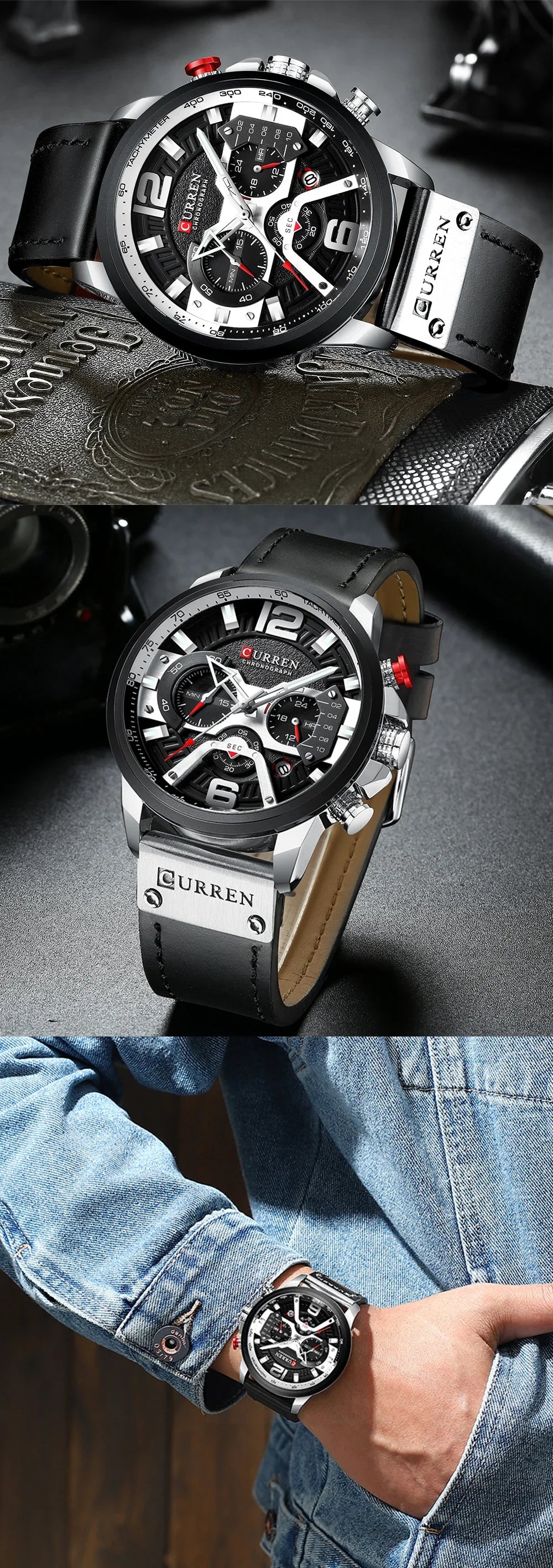 Ceas pentru bărbați CURREN 8329 – Stil sportiv casual, design militar, curea din piele, cronograf la modă, ceas de lux de la o marcă renumită