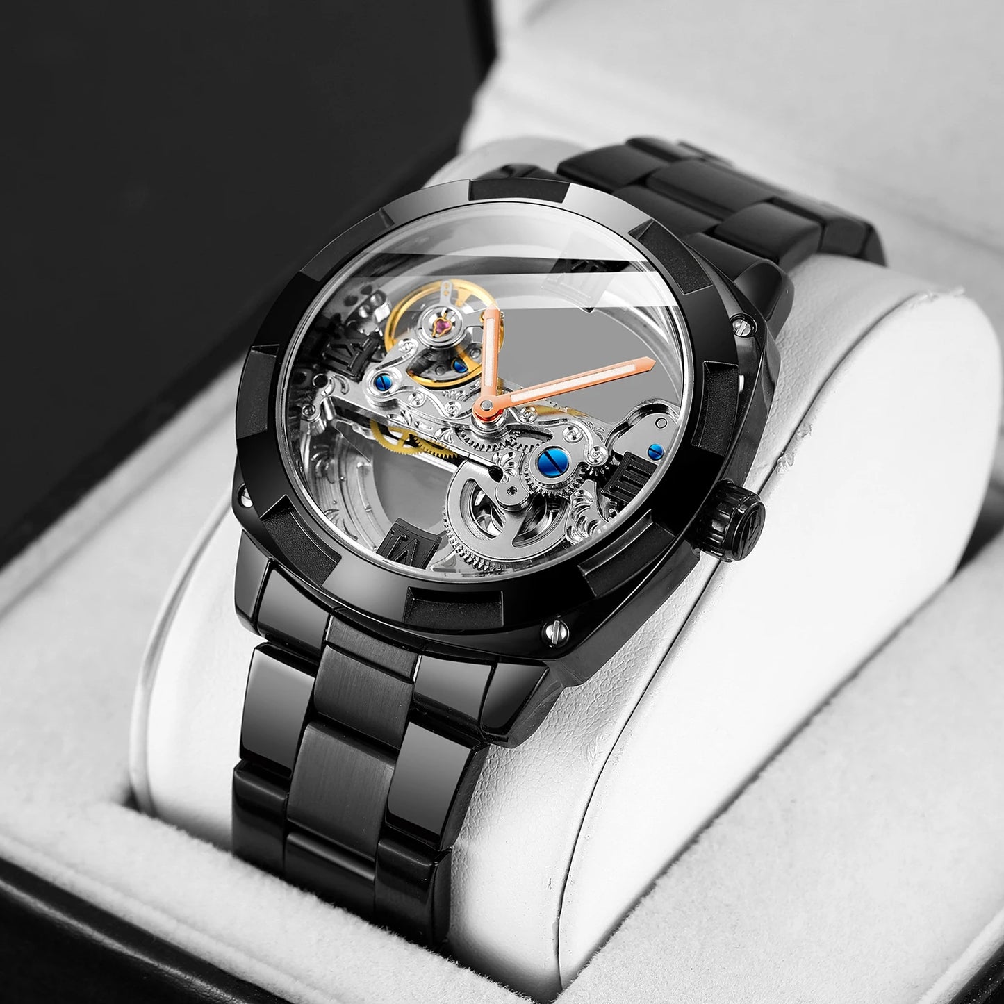 2024 Top Brand Luxury Stainless Steel Skeleton Tourbillon Automatic Movement Men's Watch Mechanical Waterproof Luminous Wrist Clock