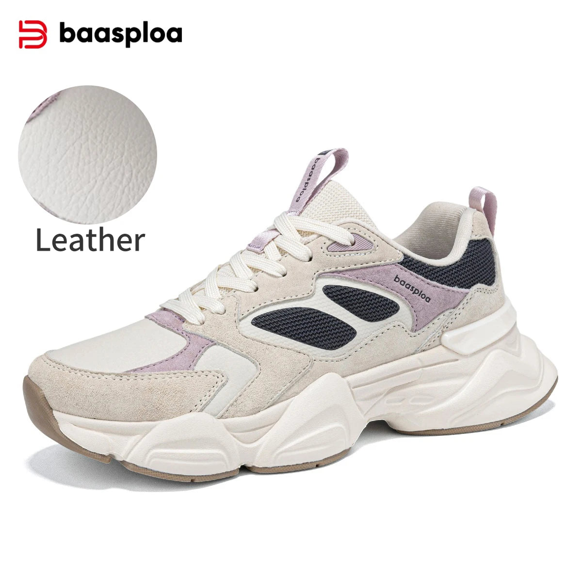 Baasploa Women's Walking Shoes Lightweight Mesh Breathable Sport Shoes Comfortable Soft Leather Casual Sneakers
