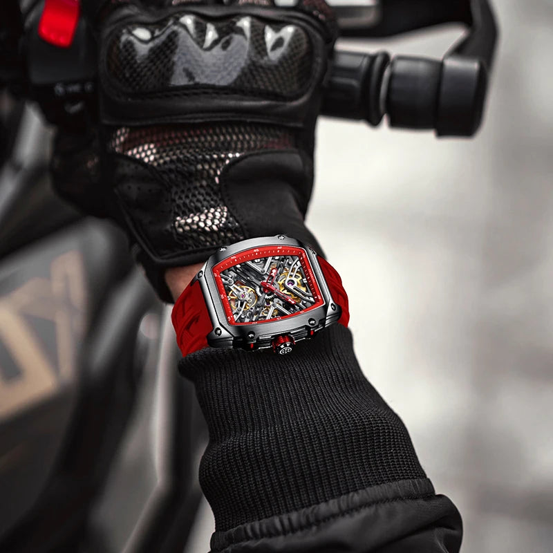 STARKING Men's Waterproof Sports Mechanical Watches Wear-resistant Silicone Strap Automatic Watch Luminous Tonneau Luxury Watch