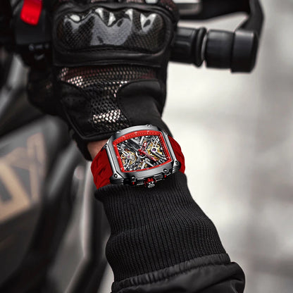 STARKING Men's Waterproof Sports Mechanical Watches Wear-resistant Silicone Strap Automatic Watch Luminous Tonneau Luxury Watch