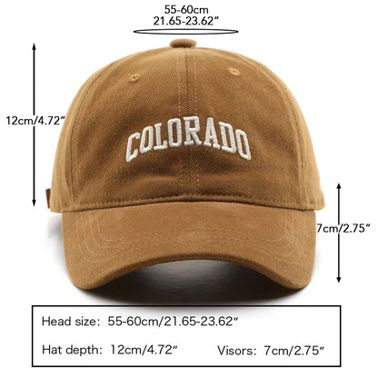 Cotton Baseball Caps for Women and Men Letter “COLORADO” Embroidery Hats Summer Sun Hat Fashion Snapback Cap Unisex