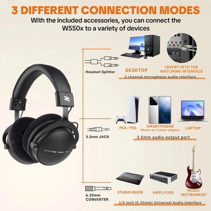 Auriculares con cable circumaurales Talomen TOP W550X con transductores de 50mm, graves profundos, cable desmontable y micrófono integrado – Headset para gaming, DJ, estudio y oficina