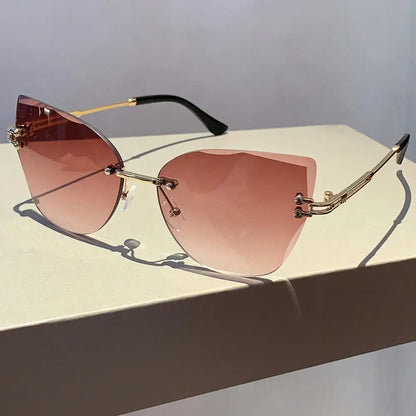 KLASSNUM Vintage solbriller uden stel til kvinder og mænd, Cat Eye-model med gradientglas, UV400-beskyttelse, solbriller til fest og jul