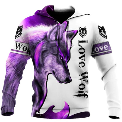 Fashion Autumn Lion, Wolf Hoodies White Tiger Skin 3D All Over Printed Men's Sweatshirt Unisex Pullover Casual Jacket