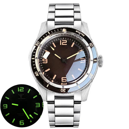 Tandorio NH35A PT5000 Mechanical Men's Watch 20BAR Waterproof Sapphire Luminous Red Black Dial Stainless Steel Bracelet New Clock