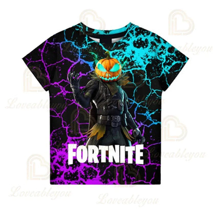 T-shirt Fortnite para Meninos, Tops Infantis de Verão, Roupa de Criança com Gráficos 3D Divertidos do Jogo Battle Royale, T-shirt para Crianças Pequenas e Meninas