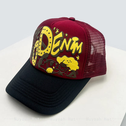 Casquettes de baseball unisexes originales imprimées en 3D avec lettres, casquettes de camionneur respirantes à motifs colorés et à visière pare-soleil, en maille polyvalente