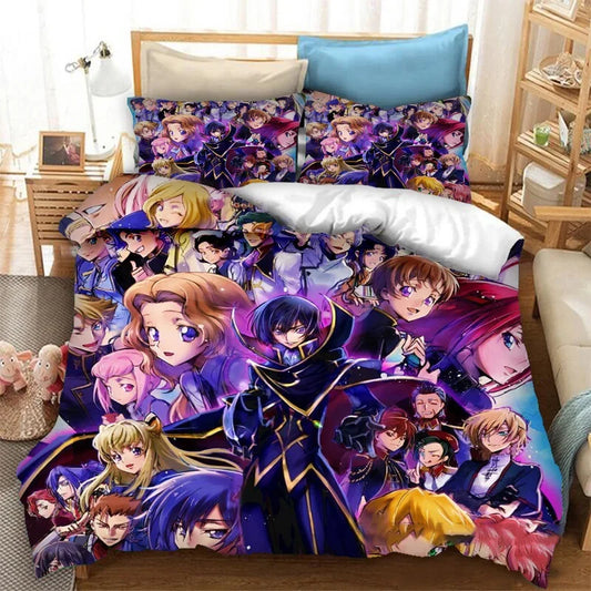 Modieuze 3D-geprinte anime Code Geass-dekbedovertrekset 2/3-delig beddengoed, Double Twin Full Queen King, voor volwassenen en kinderen