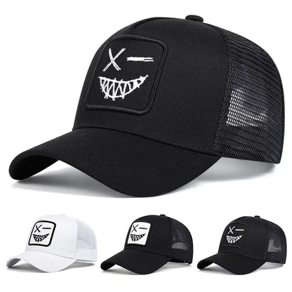 Unisex X-baseballpet met geborduurde lachende gezichtjes en tanden – Lente/zomer – Outdoor-zonnehoed – Verstelbare casual truckerpetten
