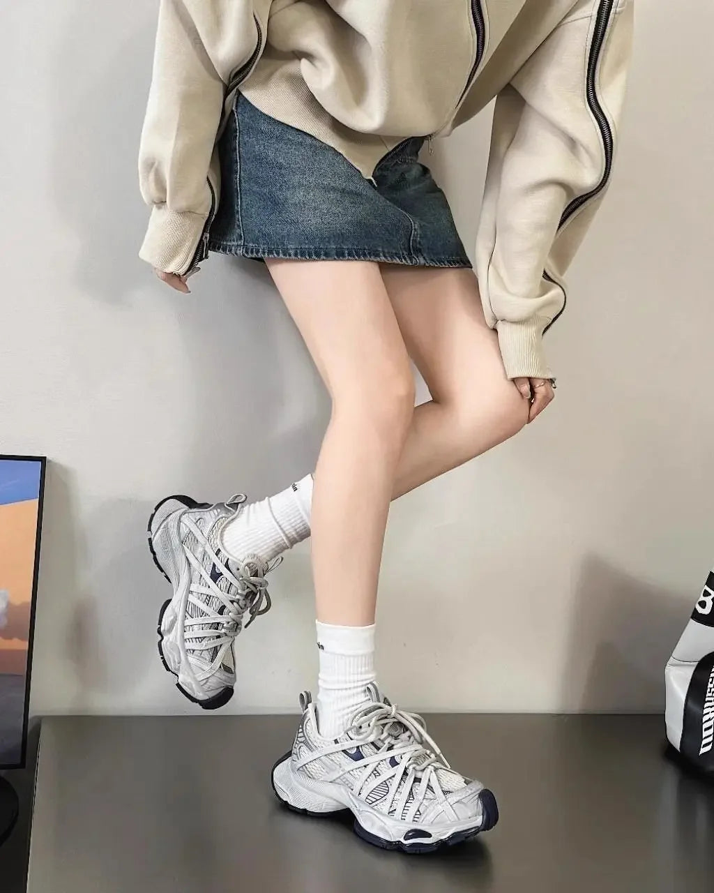 Spring Summer New Style Men Women Dad Shoes Thick Bottom Net Surface Sports Shoes Trendy Versatile Breathable Tie Shoes