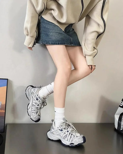 Spring Summer New Style Men Women Dad Shoes Thick Bottom Net Surface Sports Shoes Trendy Versatile Breathable Tie Shoes