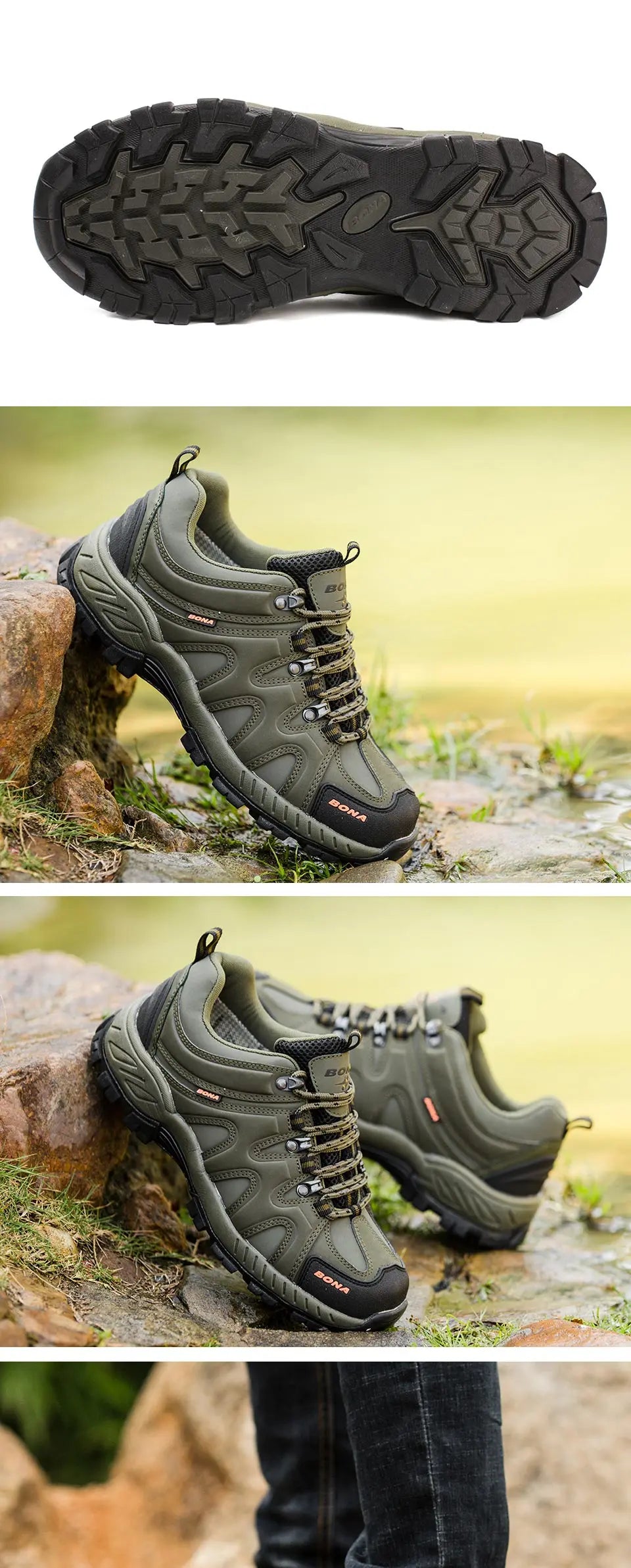 BONA New Arrival Classic Style Men Hiking Shoes Lace Up Men Sport Shoes Outdoor Jogging Trekking Sneakers