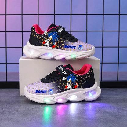 Sonic Sport Shoes Spring Luminous Fashion Breathable Net Shoes LED Sneakers with Light Running Shoes