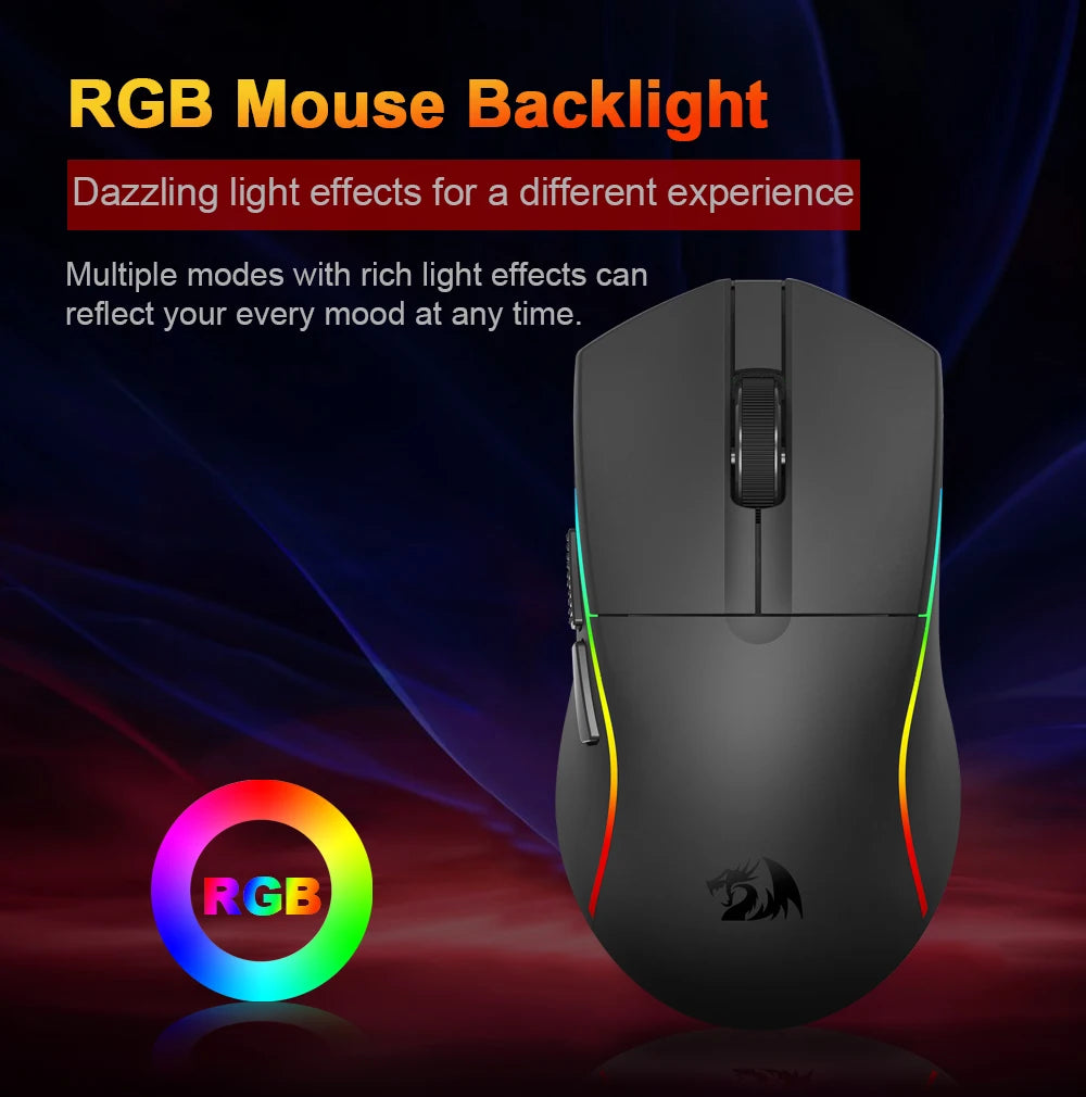 REDRAGON DEICIDE M816 PRO RGB USB mit Bluetooth-Unterstützung, 2.4G kabellose Gaming-Maus, 26000 DPI, 6 Tasten für Gamer, kabelgebundene Computermaus