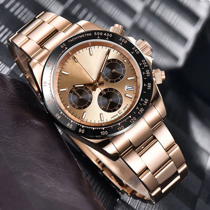 Luxuriöse VK63 Herrenuhr mit Quarzwerk, Business-Chronograph, 39mm, Stahl/Roségold, Datum, leuchtendes Zifferblatt, voll funktionsfähiger Chronograph