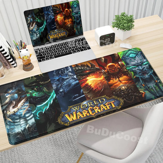Anime World of Warcraft-bureaumat gamingmuismat computeraccessoires XXL met gestikte rand toetsenbord- en muismat gamermuismat kantoormatten