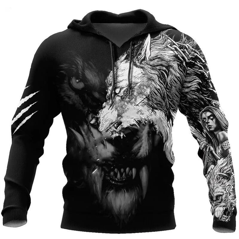 Fashion Autumn Lion, Wolf Hoodies White Tiger Skin 3D All Over Printed Men's Sweatshirt Unisex Pullover Casual Jacket