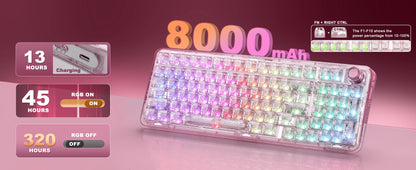 YUNZII X98 Pink QMK/VIA Wireless Transparent RGB Keyboard, Hot-Swap Gasket Mechanical Gaming Keyboard, Pre-lubed Knob Keyboard