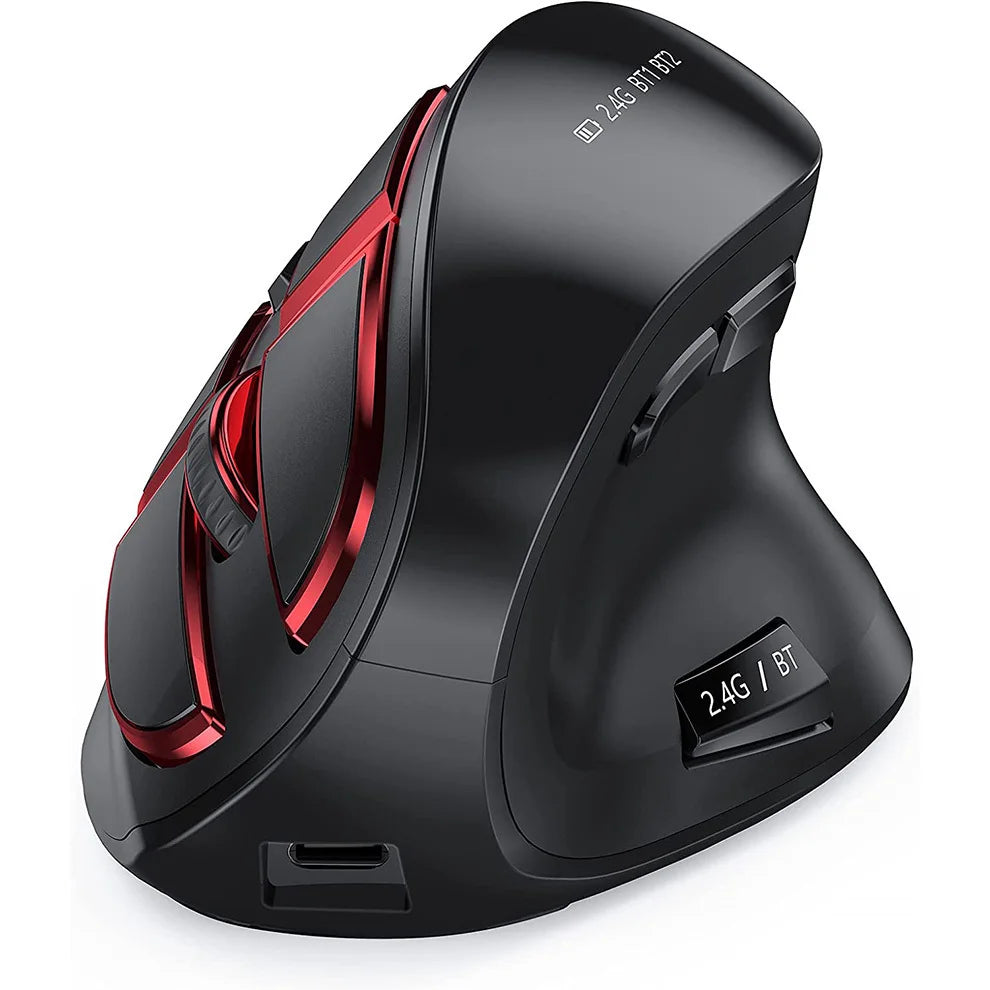 Mouse verticale wireless Jomaa 2.4G+Bluetooth per Apple Mac, laptop e notebook, 9 pulsanti, mouse gaming ricaricabile per PC e iPad