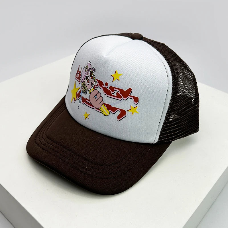 Kšiltovky ve stylu amerických kšiltovek s potiskem Cruise Anime New Letter Mesh Trucker – sluneční, prodyšné baseballové kšiltovky pro muže i ženy, univerzální módní kousek