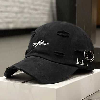 Gorra de béisbol unisex Asher con bordado, agujeros y aro de hierro, ajustable, para actividades al aire libre, primavera y otoño, informal, con protección solar