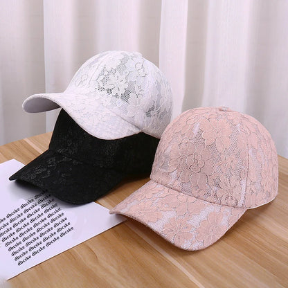Czapki baseballowe dla kobiet na wiosnę i lato w stylu księżniczki, z koronką, haftem i siateczką w kwiaty, przewiewne czapki damskie typu snapback dla młodych dziewcząt BQ091
