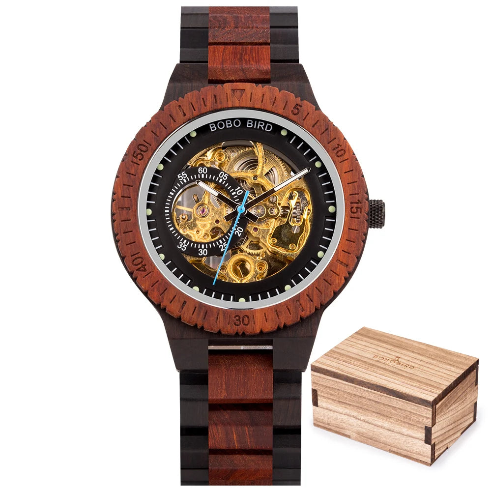 BOBO BIRD Wood Mechanical Watch Men Relogio Masculino Big Mens Watches Top Brand Luxury Timepieces erkek kol saati Dropshipping