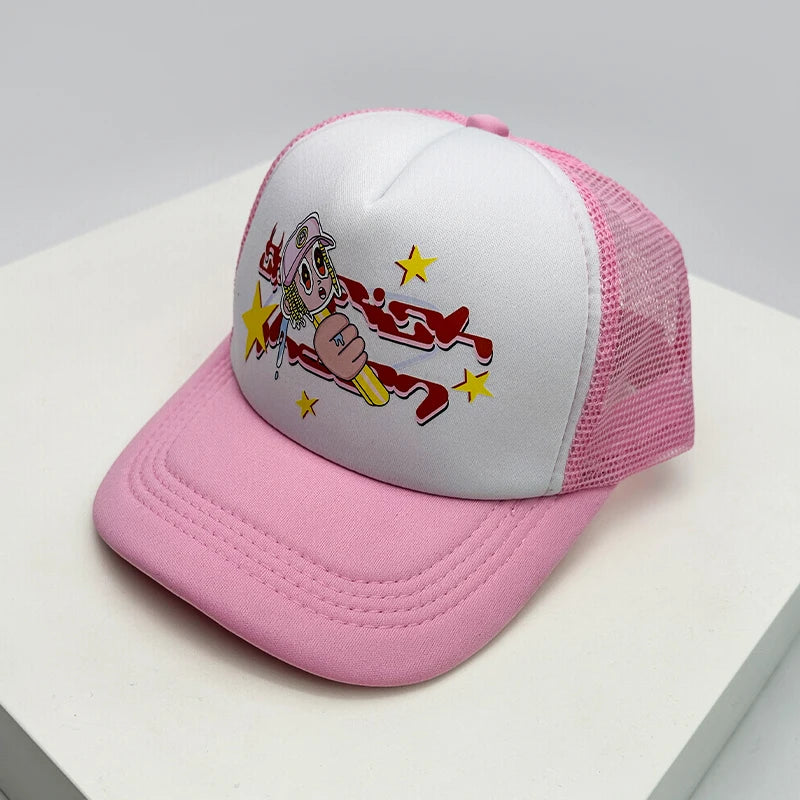 Kšiltovky ve stylu amerických kšiltovek s potiskem Cruise Anime New Letter Mesh Trucker – sluneční, prodyšné baseballové kšiltovky pro muže i ženy, univerzální módní kousek
