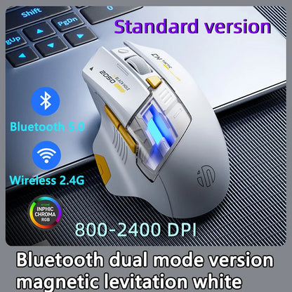 Mouse da gioco Inphic A9 Pro tri-mode, indicatore di alimentazione con guida luminosa colorata, DPI regolabili, macro driver, ergonomico, 12800DPI