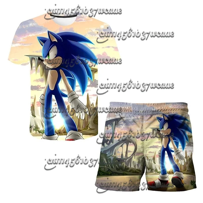 Bandai Animation Game Sonic Character Series T-shirt Set COS Universal Summer Oversized Short Sleeve Shorts New FamilyMatching