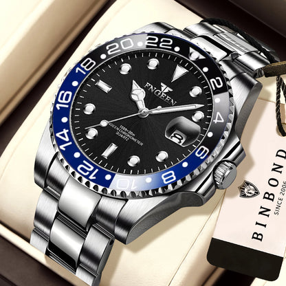 Relógio de pulso de quartzo FNGEEN Son Brand da BINBOND com bracelete em aço inoxidável para homem, luminoso e estanque, de luxo.