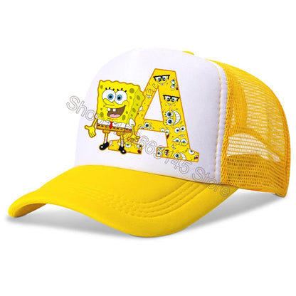 Spongebob-baseballkasketter til børn – kawaii-tegneserie med bogstaver – afslappet solhat til børn – justerbar kasket med skygge – fødselsdagsgaver