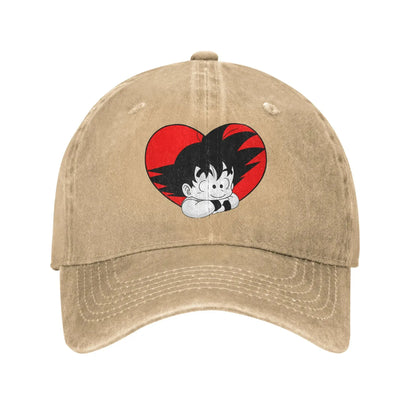 Dragon Ball DBZ Goku Baseball Caps Distressed Cotton Red Heart Headwear Unisex Style Outdoor All Seasons Travel Gift Hats Cap, Produit gaming premium Fraquane