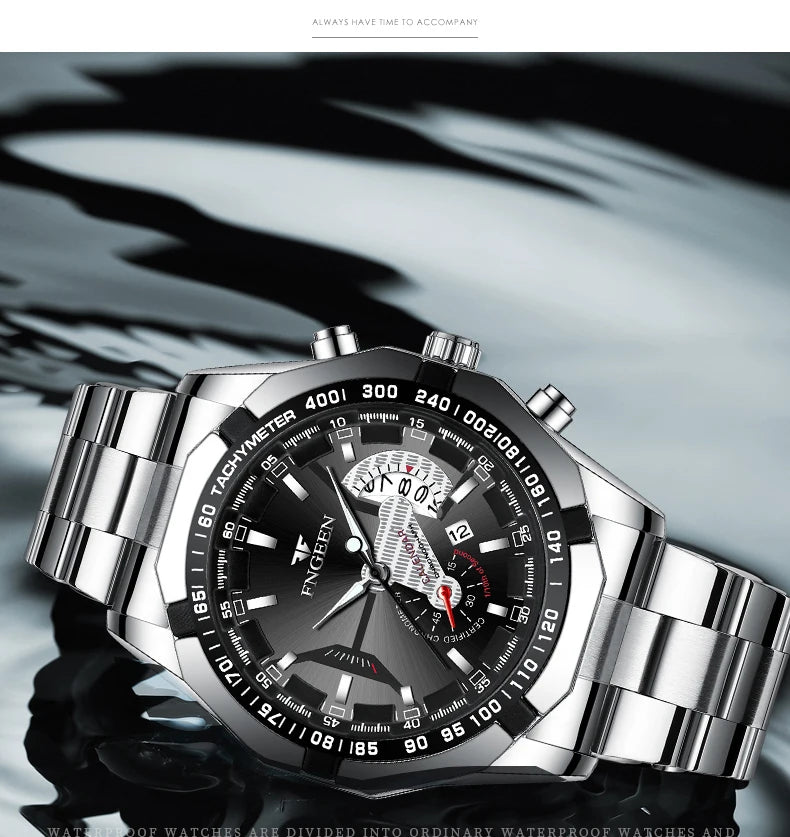 Men’s wristwatch, military, casual or sporty style, quartz, from a prestigious brand, made entirely of steel, water-resistant