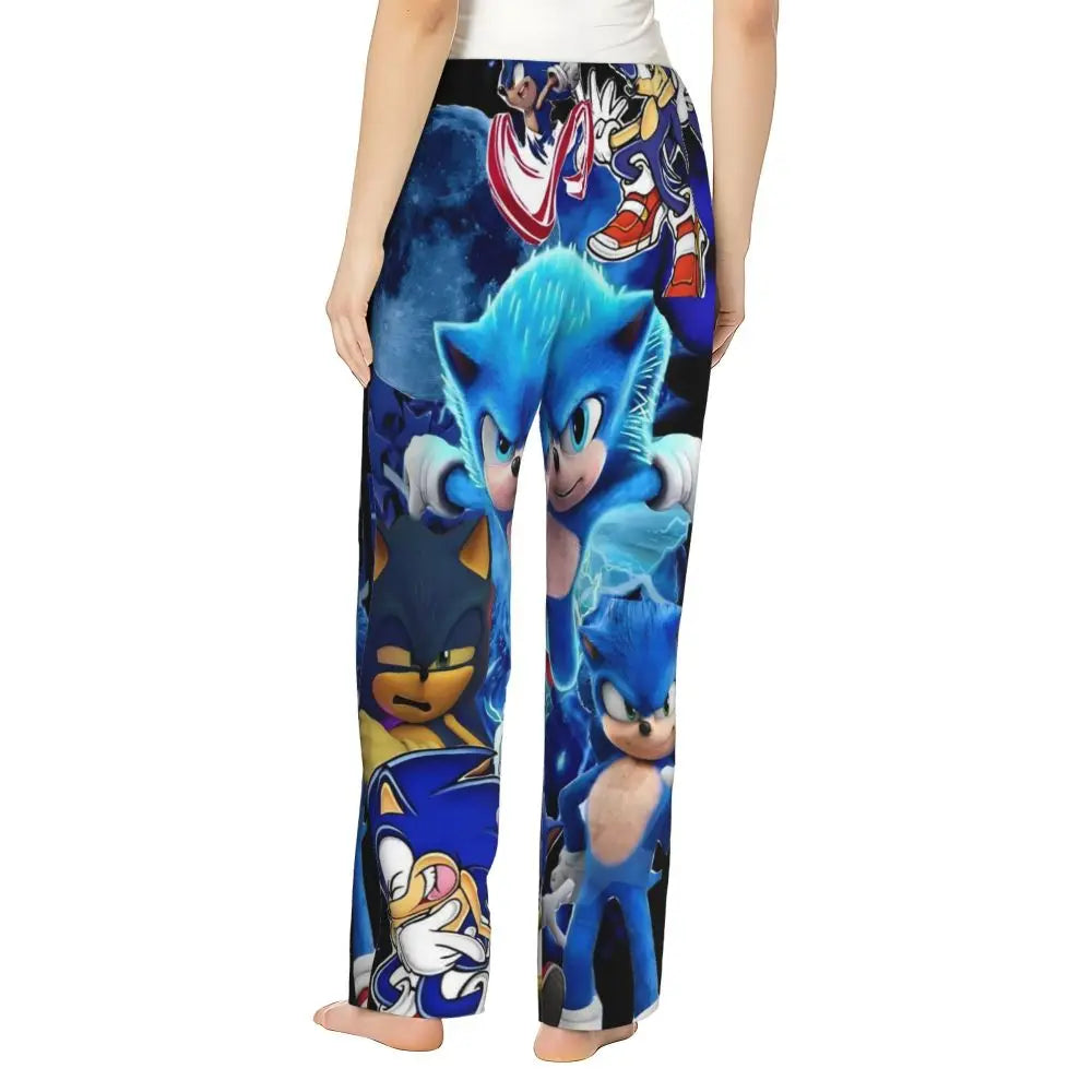 Custom Printed Womens Soniced Pajama Pants Hedgehog Game Sleepwear Sleep Lounge Bottoms with Pockets