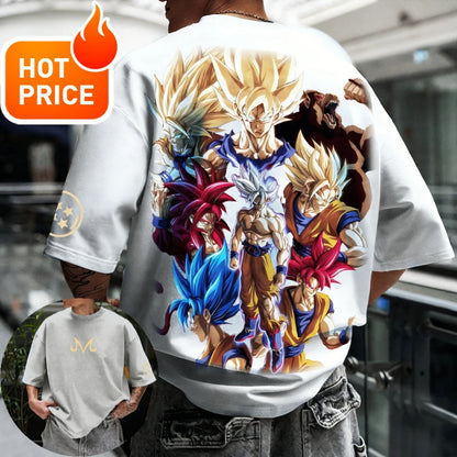 Лятна тениска Dragon Ball 2026, 100% памук, щампа Goku във всички форми, oversized, за фитнес и streetwear, унисекс ретро тениска за възрастни и деца