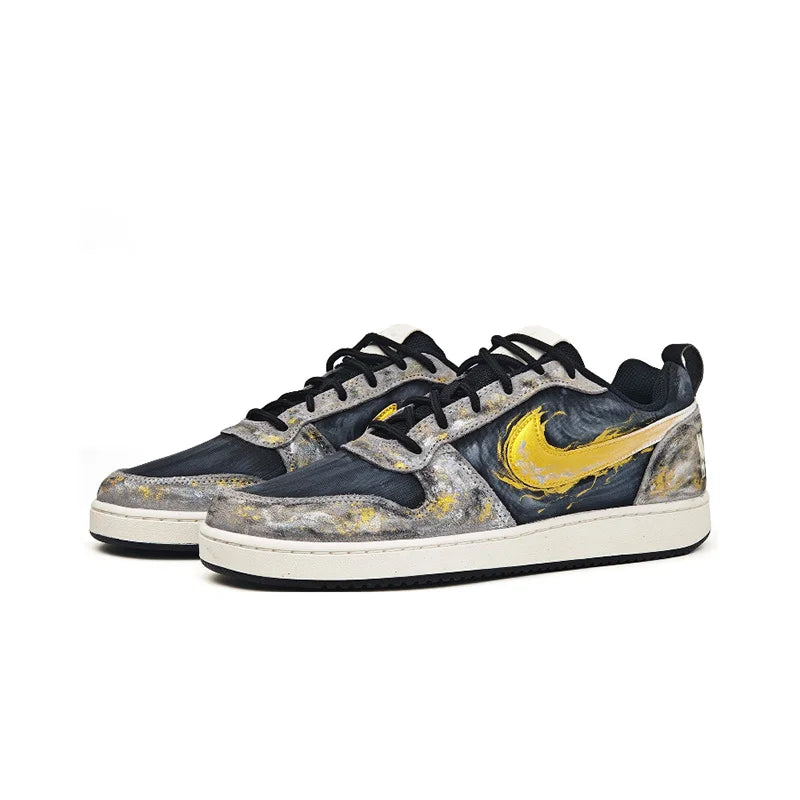 Custom Sneakers Nike Court Borough Custom "Black Gold Tarot & Apollo"  Low-Top Men's Sneakers