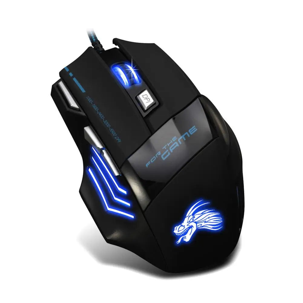 Mouse da gaming cablato con retroilluminazione a 7 colori, 5500 DPI regolabili, mouse ottico cablato nero per PC gaming e computer desktop