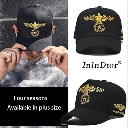 InlnDtor Embroidery high top European and American style wide brim baseball cap casual big head circumference men's cap