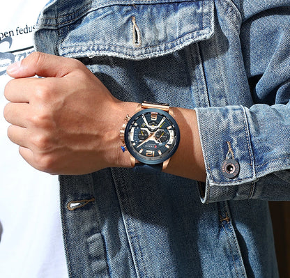 Ceas pentru bărbați CURREN 8329 – Stil sportiv casual, design militar, curea din piele, cronograf la modă, ceas de lux de la o marcă renumită