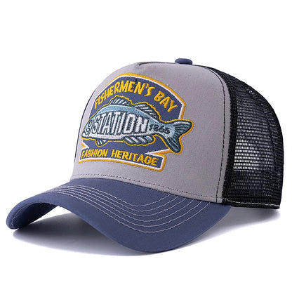 Unisex Summer Fishing Cap Breathable Mesh Trucker Hat Men Women Big Fish Fisherman Embroidered Snapback Hat Outdoor Fishing