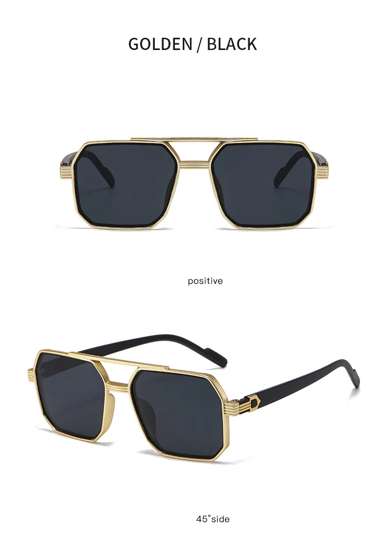 2pcs Trendy Metal Polygonal Pilot Women Sunglasses Luxury Double Beam Men Sunglass Outdoor Driving Shade Sunglasses Unisex UV400