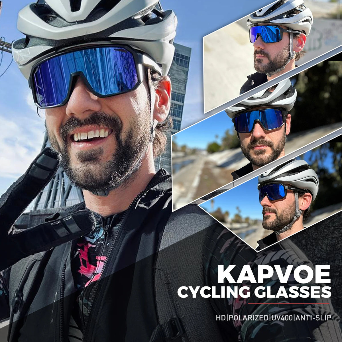 Kapvoe cykelbriller til mænd, MTB-cykelsolbriller, UV400, polariserede, indbygget ramme til nærsynethed, cykelbriller, udendørs sportsbriller