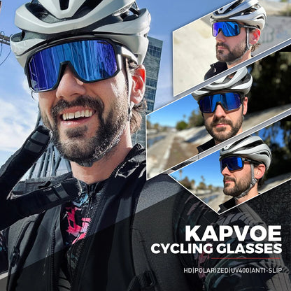 Kapvoe cykelbriller til mænd, MTB-cykelsolbriller, UV400, polariserede, indbygget ramme til nærsynethed, cykelbriller, udendørs sportsbriller