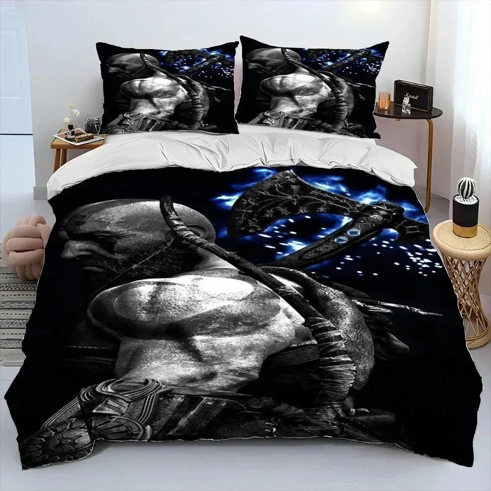 3D Print God Of War Game Gamers Kratos Bedding Set Boys Girls Twin Queen King Size Duvet Cover Pillowcase Bed Boys Adult