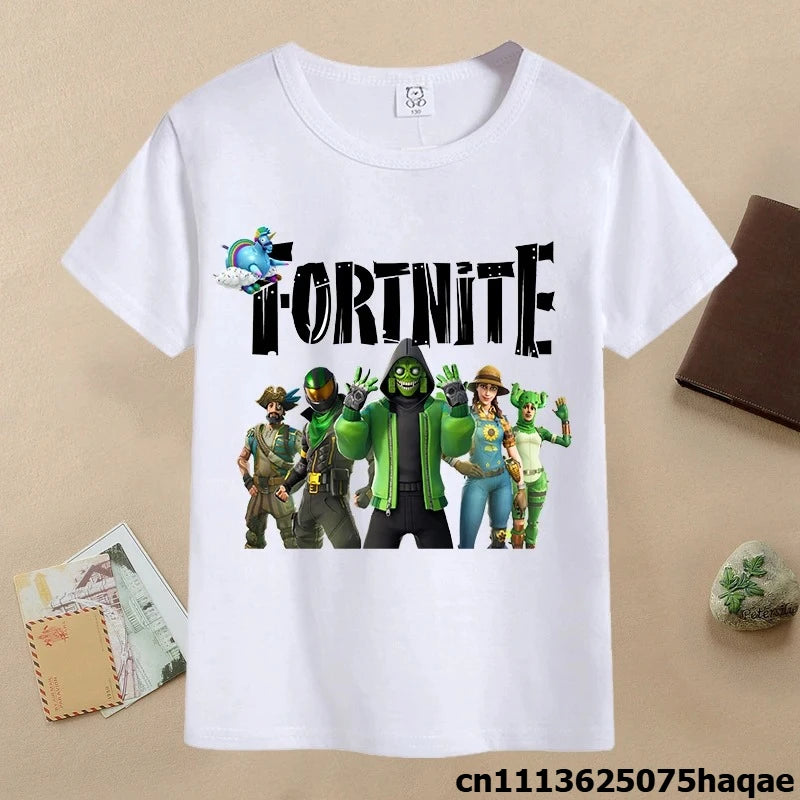 T-shirt de verão para criança Fortnites, com estampado de figura de jogo em estilo cartoon, T-shirt casual desportiva para rapaz, manga curta, vestuário infantil